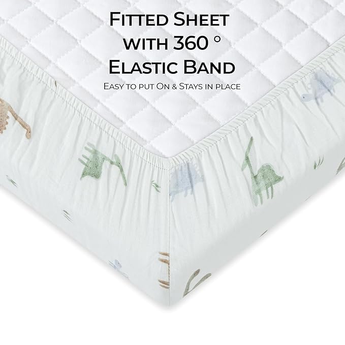 Dreamology Mini Cotton Crib Sheets,Boys,Girls,Super Soft & Breathable 1-Pack | 100% Cotton Muslin Crib Sheets Fitted for Mini Cribs, Pack and Play Sheets, 24x38 Mini Crib Sheet | Dino