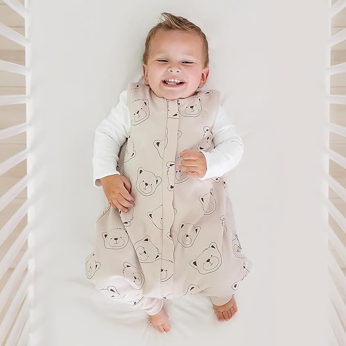 Woolino 4 Season Baby Sleep Bag with Feet Opening, Australian Merino Wool and Organic Cotton, Toddler Sleeping Bag, 18-36mo, Teddy Bear