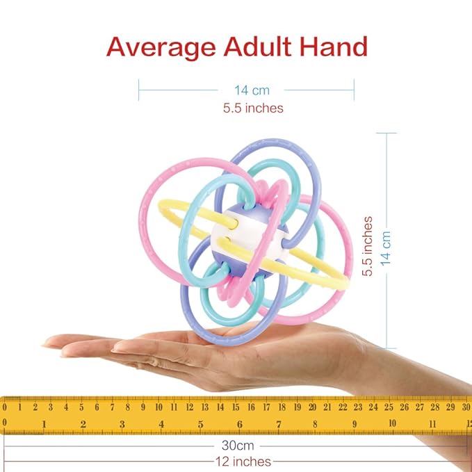 WEofferwhatYOUwant Baby Sensory Teether Ball Soft Rattle Rings for Teething Relief Chewing Grasping BPA Free Newborn Infant Toy 0-6 Months Montessori Soothing Portable Developmental Toy