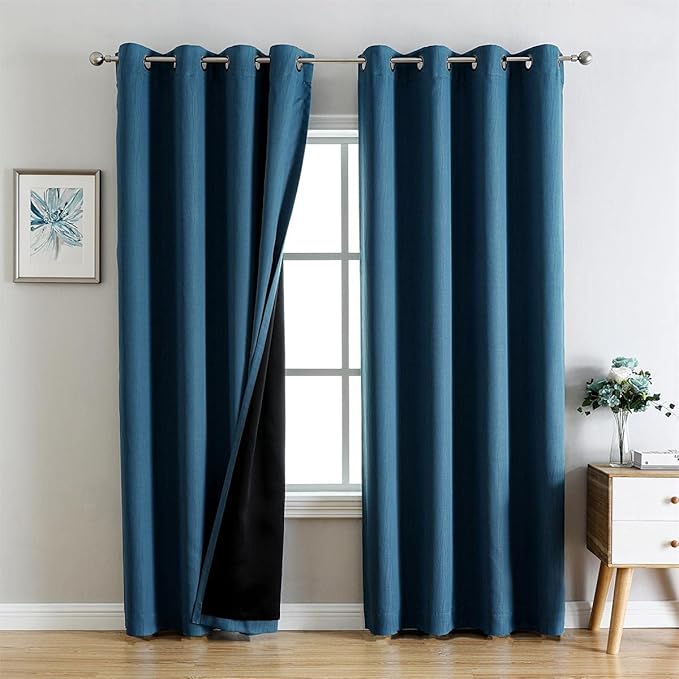 G2000 100% Blackout Curtains for Bedroom & Living Room - 84 Inch Peacock Blue Grommet Curtains with Thermal Lining, Light Blocking, Noise Reducing, 2 Panels