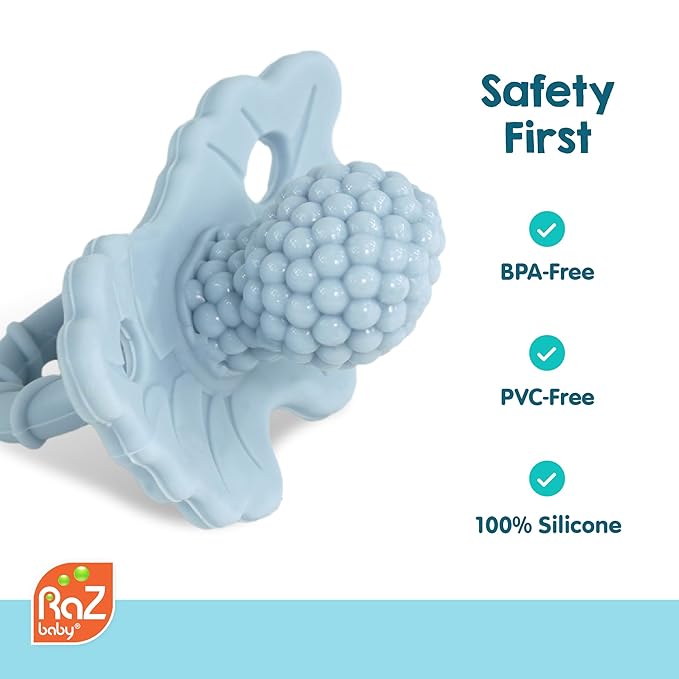 RaZbaby RaZberry Silicone Teether Pacifier – Teething Relief for Infants, Food-Grade, Hands & BPA Free, Natural Berrybumps Fruit Texture for Sensory Development, Freezable, 2-Pack - Lavender & Pink