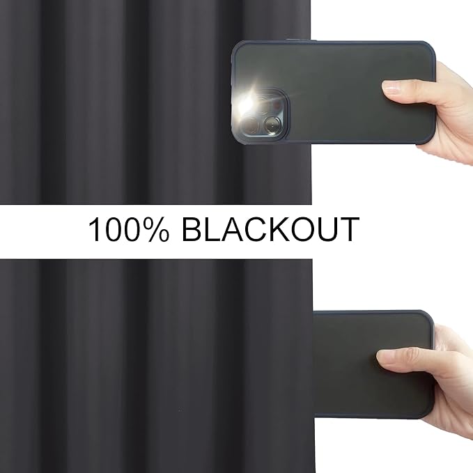 LEMOMO 100% Blackout Curtains 42 x 84 Inch Dark Grey Curtains 2 Panels Darkening Thermal Insulated Bedroom Curtains