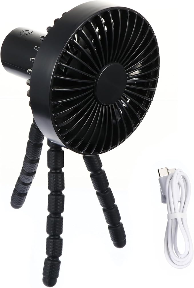 VICASKY Portable Mini Clip-on Stroller Fan for Babies, USB Rechargeable Quiet Handheld Cooling Air Cooler, Black, Suitable for Outdoor Travel and Office Use