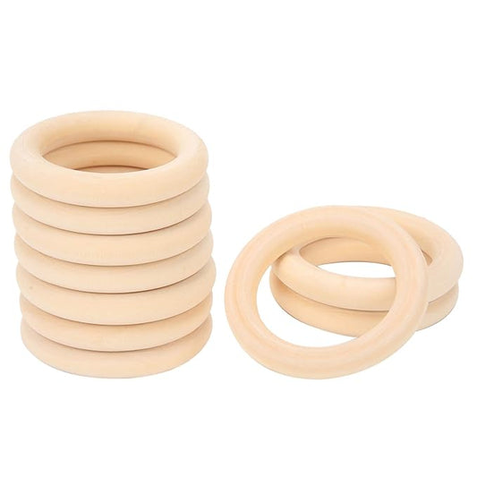 10Pcs Teething Rings, 65mm Baby Unfinished Wood Circles Without Paint, Smooths Circles for Crafts DIY Jewelry Pendant Connectors (Wood Color-65mm)