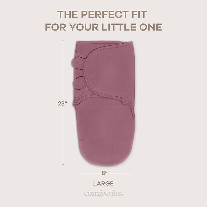 Comfy Cubs Easy Swaddle Blanket, 3 Pack - 100% Cotton Newborn Wrap, Large for 3-6 Months Infants, with Adjustable Velcro, Breathable and Durable Sleep Sack for Babies - Blush, Mauve & Mulberry