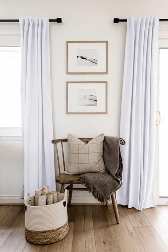 100% Blackout Shield Linen Blackout Curtains for Bedroom 120 Inches Long, Back Tab/Rod Pocket Living Room Drapes, Thermal Insulated Blackout Curtains 2 Panels Set, 50" W x 120" L, Bright White