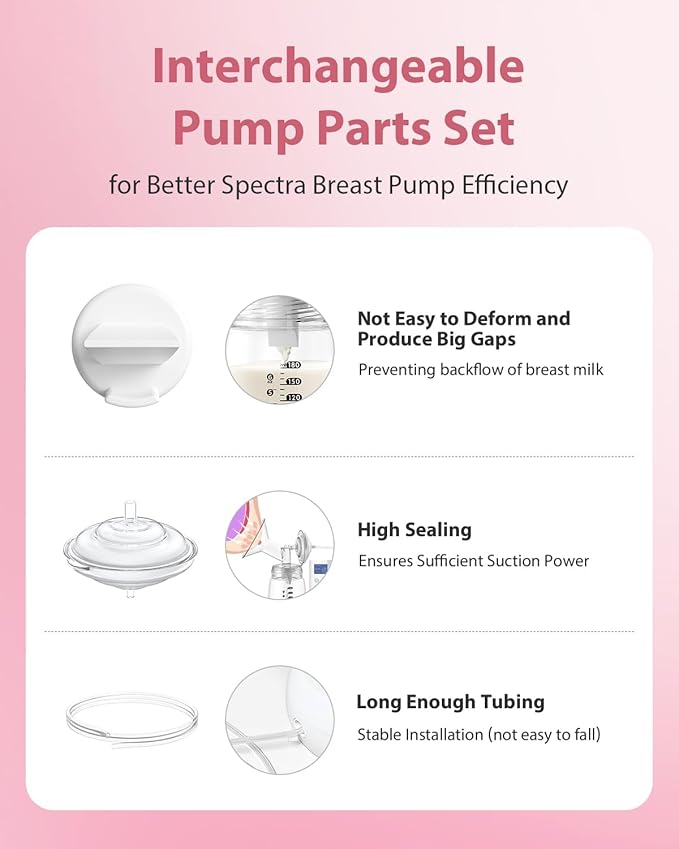BALIME Pump Parts Compatible with Spectra S1/S2/9 Plus, Not Original Accessories, Full Set Replacements Include 24mm Flanges, Valves, Backflow Protectors (Duckbills Included), Tubings and Bottles