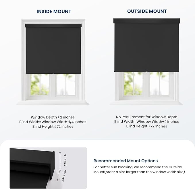 100% Blackout Roller Shades Cordless Blinds for Indoor Windows,Free-Stop Window Shades Pull Down,Thermal Insulated Fabric UV Protection,Blackout Window Guard Blinds for Home,Office,Black,23" W x 72" H