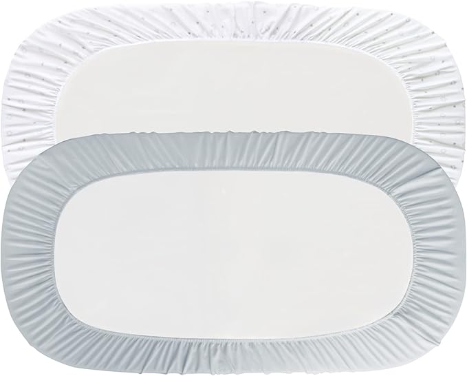 Bassinet Sheets 15" x 30", Fit for Fisher Price Soothing Motions, Rock with Me, Soothing View, Luminate, Dream On Me Lacy, Regalo Baby Basics(Small) Bassinet, Ultra Soft, Grey & White Star