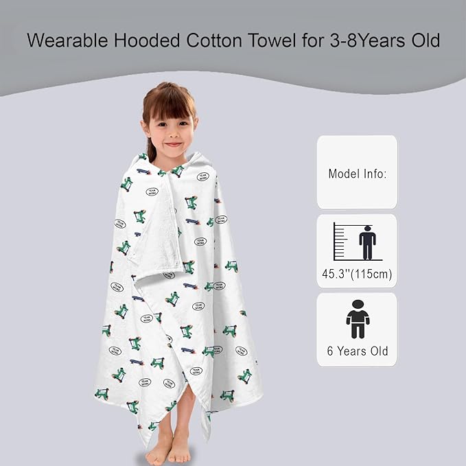 VOOVA & MOVAS Kids Hooded Bath Towel (3-8 Years) – 100% Cotton Soft Absorbent Swim Towel (30"x50") – Perfect for Pool, Beach, Bath,Crocodile