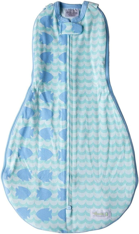 Woombie Grow with Me Baby Swaddle, Convertible Swaddle Fits 0-9 Months, Expands to Wearable Blanket for up to 18 Months, Fishy