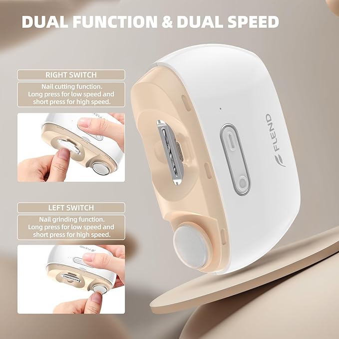 Electric Nail Clipper, Electric Nail Trimmer Suitable for Children, Adults, and Elderly, Automatic Nail Clipper with 2 Adjustable Speeds, Nail Clippers with LED Light and Chip Storage Box