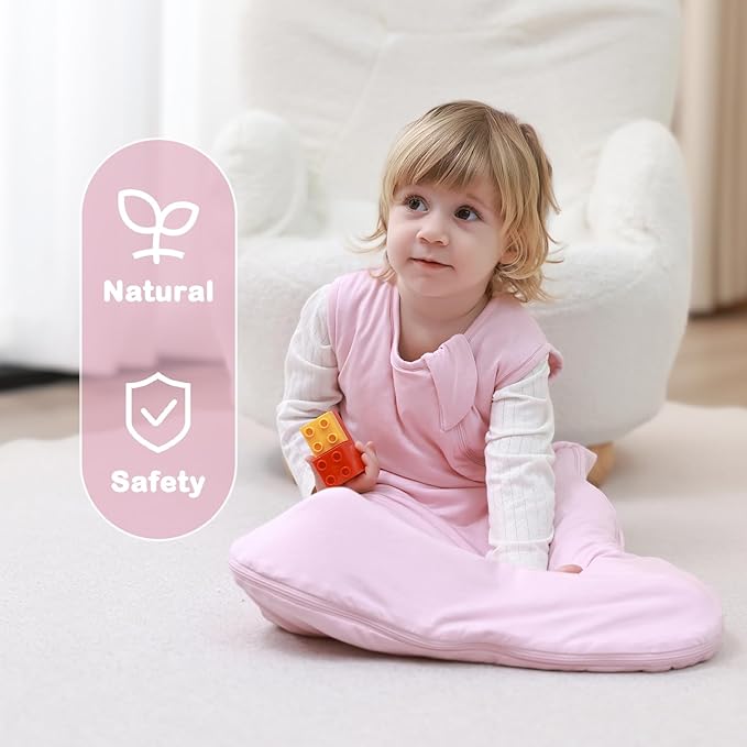 Mosebears Unisex Baby Sleep Sack 1.0 TOG, Supersoft Rayon Made from Bamboo Wearable Blanket with 2-Way Zipper (Blush,6-18 Months)