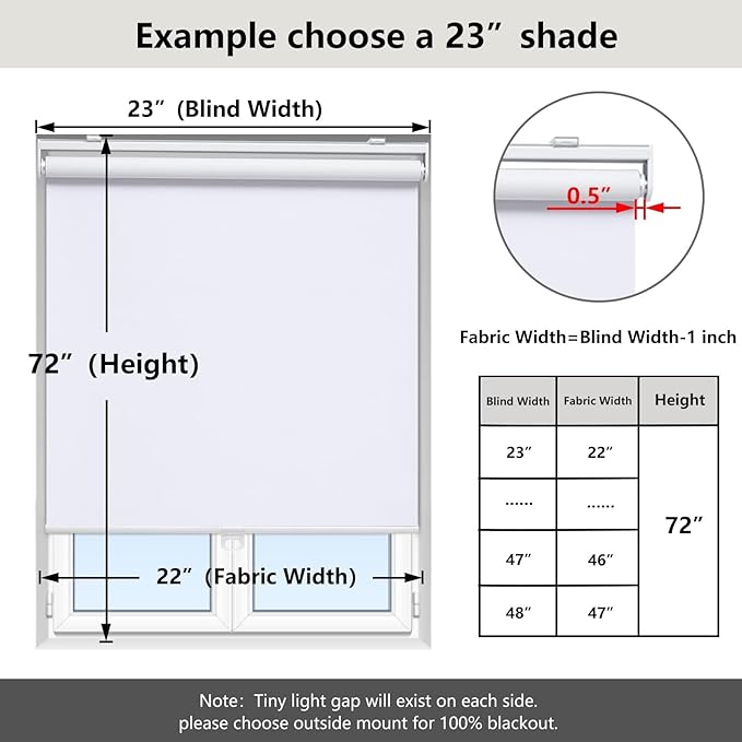 Cordless Roller Shades Blackout Blinds for Windows Room Darkening Rolled Up Shades with Spring System, UV Protection Window Shades Door Blinds for Home and Office (67" W x 72" H, White)