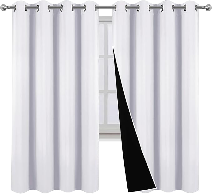 LEMOMO Blackout Curtains 52 x 63 Inch Off White Curtains 2 Panels Darkening Thermal Insulated Bedroom Curtains