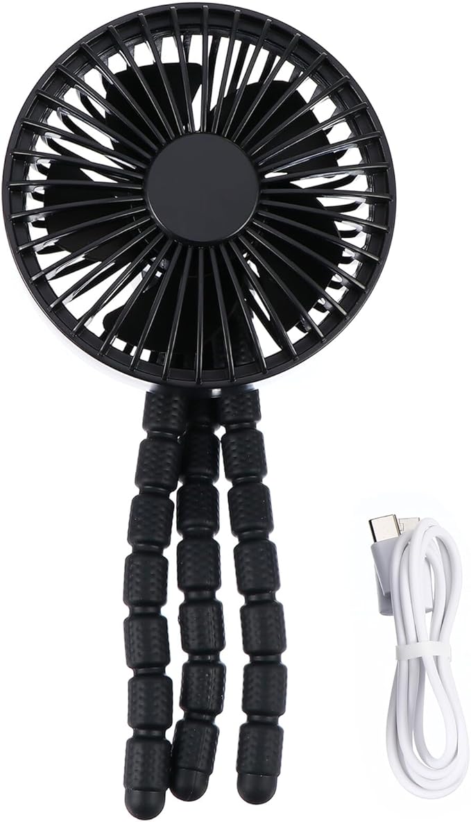 Portable Stroller Fan with Flexible Tripod, Mini Rechargeable USB Clip Fan for Strollers, Mute Operation and Outdoor Travel Cooling