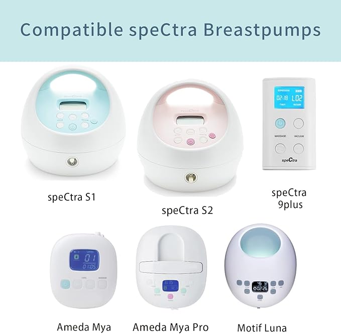 Momstouch Pump Parts Compatible with Spectra S1/S2/9 Plus, Not Original Accessories, Full Set Replacements Include 15mm Flange, Duckbill Valve, Backflow Protector, Tubing and Bottle