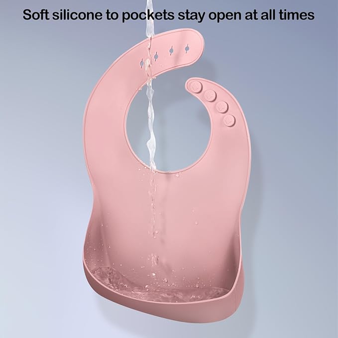 Eascrozn Silicone Bibs for Babies Toddler Set of 3, BPA Free, Soft Adjustable Waterproof Bibs for Feeding Essentials