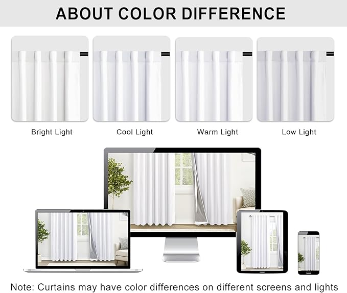 XWZO Total Blackout Curtains 84 Inches Long - Double Layer Full Room Darkening & Energy Efficiency Rod Pocket & Back Tab Extra Wide Window Panels with Tiebacks, White, W60 x L84, Set of 2