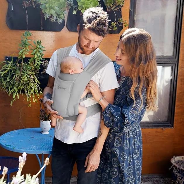 Ergobaby Embrace Baby Carrier Newborn to Toddler - Lightweight Ergonomic Baby Carriers - Cozy Essentials (7-25 Pounds), Ponte Knit, Soft Grey