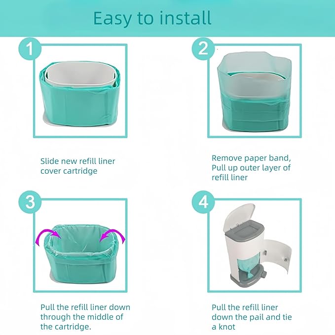 Diaper Disposal Liner Refills Bags Compatible with Janibell Akord 330 Series Adult Diaper System, Lightly Scented-4pack (Green), Diaper Disposal Liner Refills and Easy to Replace