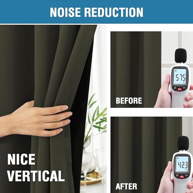 H.VERSAILTEX 100% Blackout Curtains for Bedroom with Black Liner Full Room Darkening Curtain Thermal Insulated Back Tab/Rod Pocket Window Drapes for Living Room, 2 Panels, 42 x 63 Inch, Olive