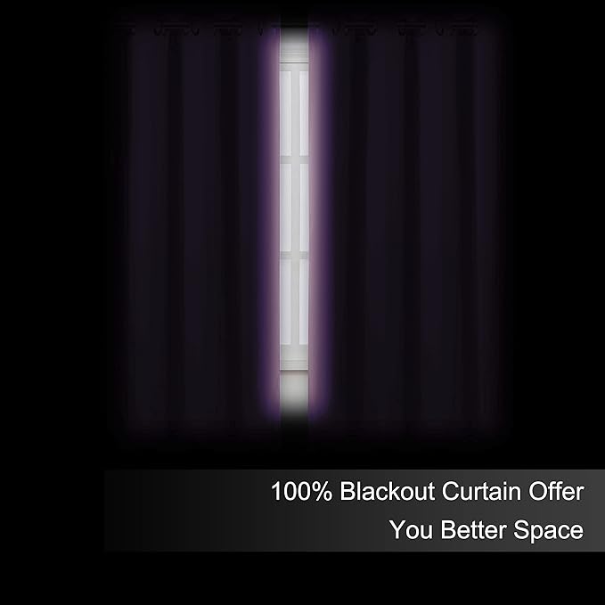 LEMOMO 100% Blackout Curtains 52 x 72 Inch/Lavender Curtains 2 Panels with Black Lining Room Darkening Thermal Insulated Bedroom Curtains