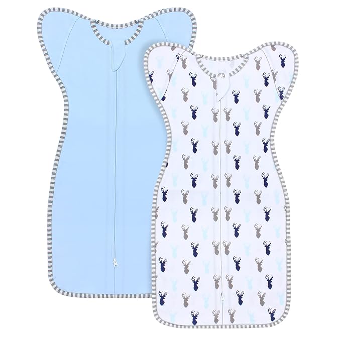 Transition Swaddle Baby Sleep Sack 6-9 Months Arms up Swaddle 2-Way Zipper 100% Cotton Arms in/out, 0.8 Tog Baby Swaddles for Boy Girl, 2-Pack Transitional Swaddles (Large 20-27lbs)