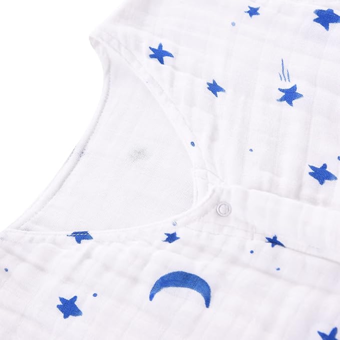 TADO MUSLIN Toddler Sleep Sack 2-4T, 0.5 TOG Lightweight Wearable Blanket, 100% Organic Cotton Muslin, Sleeveless, 2-Way YKK Zipper, OEKO-TEX Certified, Star Moon