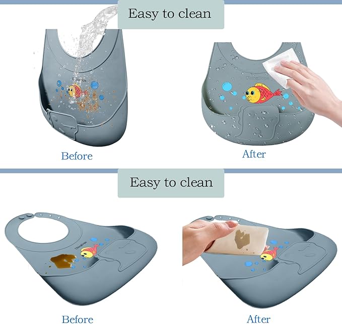 UBINGSOPA Silicone Baby Bibs – Adjustable, Soft, Waterproof & Durable, with Large Food-Catching Pocket, Feeding-Friendly