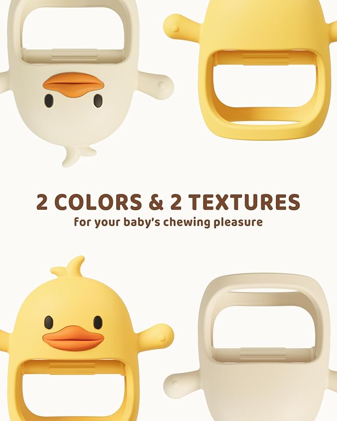 ChooKaChoo 2 Pack Baby Teething Toys, Teething Mitten for Infants 3+ Months, Food Grade Silicone Baby Chew Toys for Sucking Needs, BPA Free Anti-Dropping Wrist Teether, Duckie (Patent Pending)
