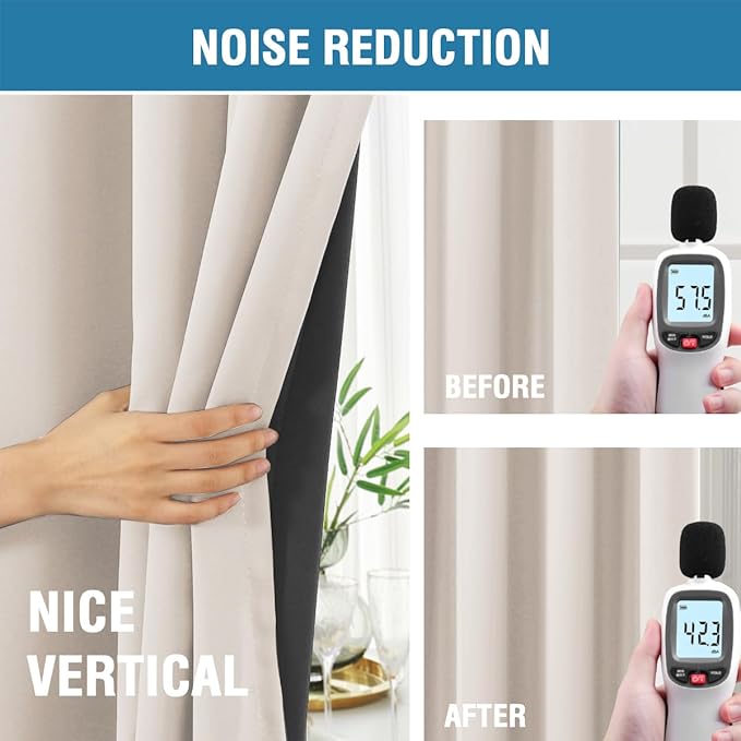 H.VERSAILTEX 100% Blackout Curtains for Bedroom with Black Liner Full Room Darkening Curtain 96 Inch Long Thermal Insulated Back Tab/Rod Pocket Window Drapes for Living Room, 2 Panels, Fog