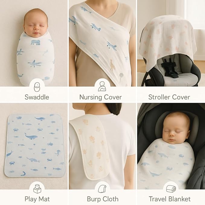 Soft 100% Cotton Swaddles for Newborns, 2- Pack - Large, Breathable Baby Blanket - Versatile, Durable Muslin Swaddle Blankets - Perfect Newborn Essentials