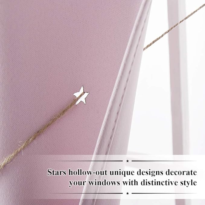 NICETOWN Star Window Curtains for Girls - Magical Star Cut Room Darkening Drapes and Draperies for Baby Nursery/Girls Dorm/Bedroom (Lavender Pink=Baby Pink, Set of 2 Panels, 52W x 63L inches)