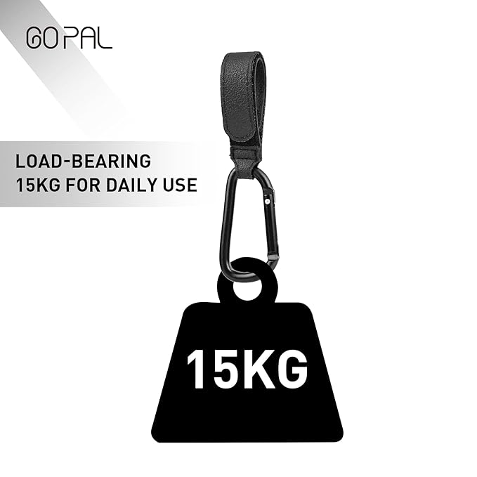 Go Pal 2 Pack Stroller Hooks for Bags, Baby Stroller Clips and Hooks Carry 33lbs Per Stroller Hook, Adjustable Stroller Carabiner Clip for UPPAbaby, DOONA, Baby Jogger, Britax, Chicco