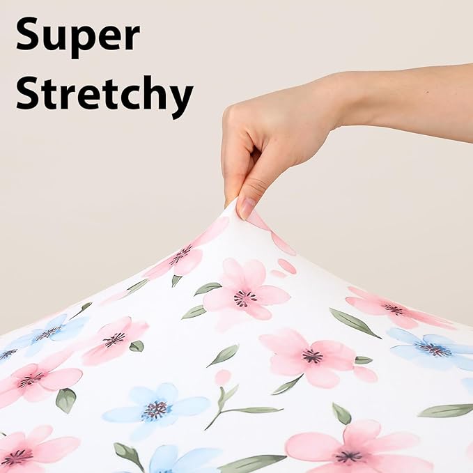 Baby Mini Crib Sheets Girl, Portable 38”x26” Pack and Play Sheets Fitted for Playard and Pack N Play Mattress, 3-Pack Soft Microfiber Pink Butterfly Flower