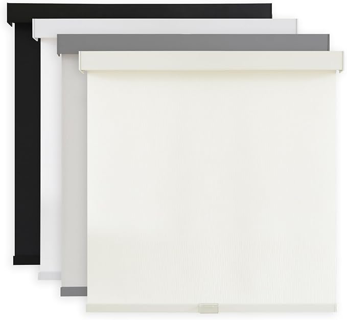 AOSKY Light Filtering Roller Shades Cordless Blinds for Windows, 1% Openness Free-Stop Shades with Valance, Thermal Insulated Fabric, UV Protection, Natural Woven Blinds（38" W x 72" H, Ivory）