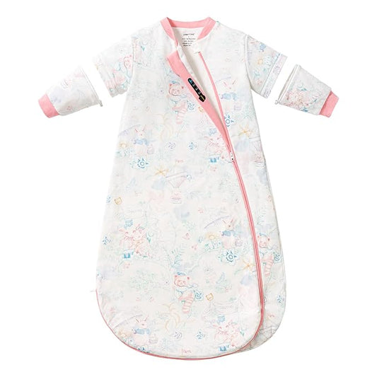 Baby Sleep Sack 3–6 Months, Cotton Sleep Sack with Detachable Long Sleeves, 1.0 TOG Wearable Blanket for Cooler Nights, 2-Way Zipper Toddler Sleeping Sack with Temperature Strip, Garden