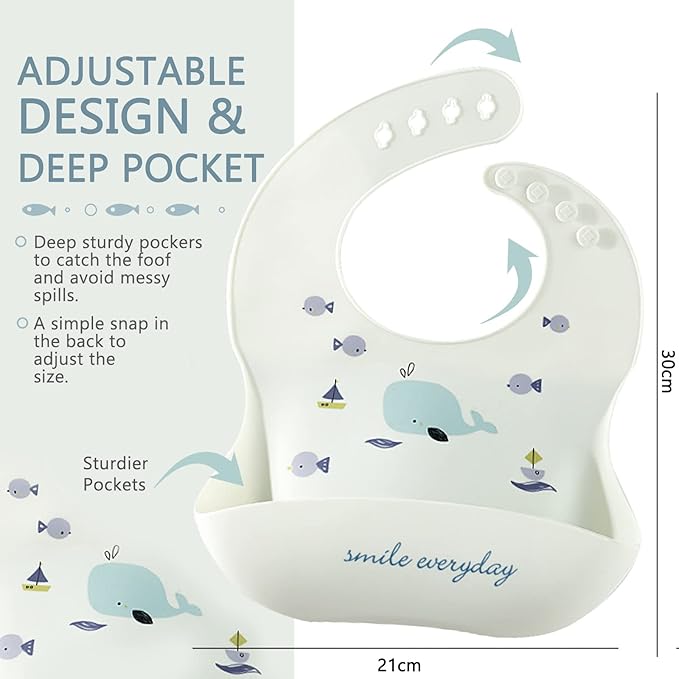 YINGJEE Baby Silicone Feeding Bibs, 3pcs Adjustable Waterproof Bibs for Feeding