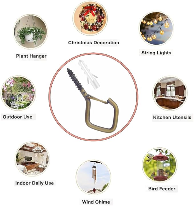 32-Pack Heavy-Duty Bronze Screw Eye Hooks with Safety Clips | Metal Ceiling Hooks for Hanging Plants, Wind Chimes, Bird Feeders & Indoor/Outdoor Lights