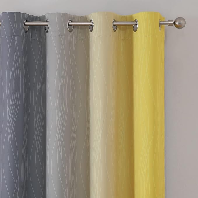 Grey and Yellow Blackout Curtains 84 Inch Length 2 Panels Set, Blackout Curtains for Living Room, Thermal Insulated Gradient Drapes, Light Blocking Ombre Curtains for Boys Bedroom, 52W x 84L Inches