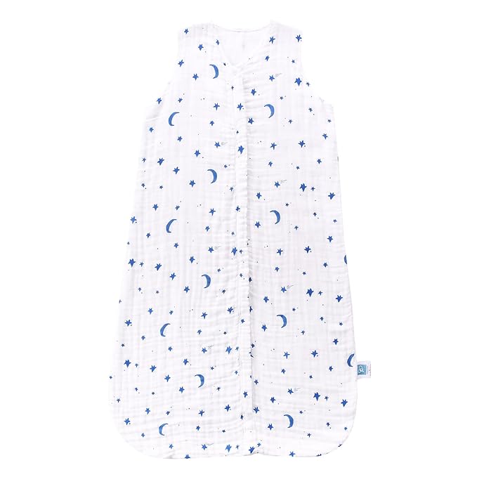 TADO MUSLIN Toddler Sleep Sack 2-4T, 0.5 TOG Lightweight Wearable Blanket, 100% Organic Cotton Muslin, Sleeveless, 2-Way YKK Zipper, OEKO-TEX Certified, Star Moon