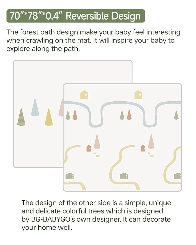 Baby Play Mat, Reversible Baby Girl Play Mat for Floor, Foam Padded Playmats for Babies and Toddlers, Large Foldable 78"x70" Waterproof Baby Crawling Mat for Indoor&Outdoor&Travel(70*78*0.4)