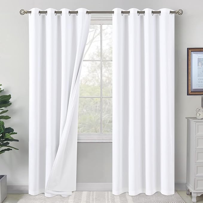 BGment White Blackout Curtains for Bedroom 108 Inch Length 2 Panels Set, Thermal Insulated Living Room Curtains Soundproof Room Darkening Window Curtain Drapes, Each Grommet Curtains 52 Inch Wide