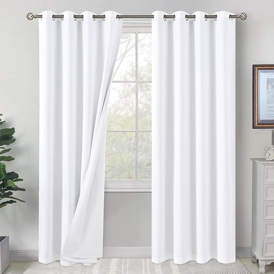 BGment White Blackout Curtains for Bedroom 95 Inch Length 2 Panels Set, Thermal Insulated Living Room Curtains Soundproof Room Darkening Window Curtain Drapes, Each Grommet Curtains 52 Inch Wide