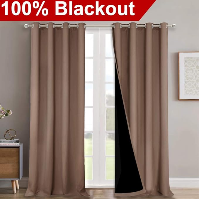 NICETOWN 100% Blackout Blinds, Set of 2, 46" x 102", Cappuccino, Laundry Room Decor Window Treatment Curtains for Large Patio Sliding Door, Thermal Insulated Curtains for Bedroom