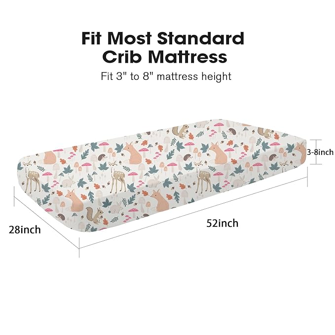 Little Grape Land Crib Sheets 2 Pack, Microfiber Fitted Crib Sheet for Standard Crib Mattress 52"x28"x8", Soft and Neutral Baby Crib Sheets for Boys and Girls, Breathable & Easy Care, Woodland Fawn