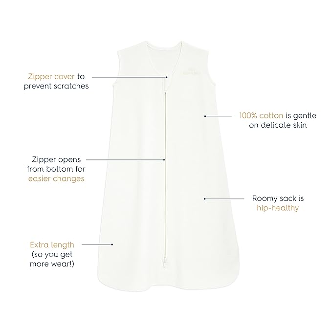 HALO SleepSack, 100% Cotton Wearable Blanket, Swaddle Transition Sleeping Bag, TOG 0.5, Cream, Medium, 6-12 Months
