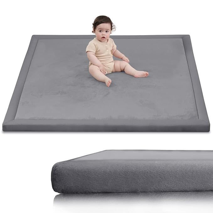 Ultra Soft Baby Play Mat for Floor,1.3" Thick Elasti-Foam 50x50 Playpen Mat for Toddlers Infant Kids,Non-Slip Backing Safe for Crawling&Tummy Time,Tatami Style (Dark Grey)