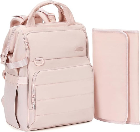 BELALIFE Baby Diaper Backpack Bag, Baby Essentials Travel Backpack for Moms Dads, with Changing Pad, Insulated Bottle Holders & Stroller Straps, Pink